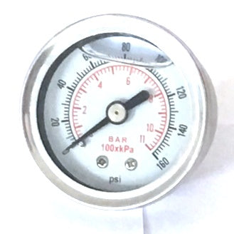 Liquid Filled Fuel Pressure Gauge 0 - 160 psi 1/8 NPT Fitting - Chrome