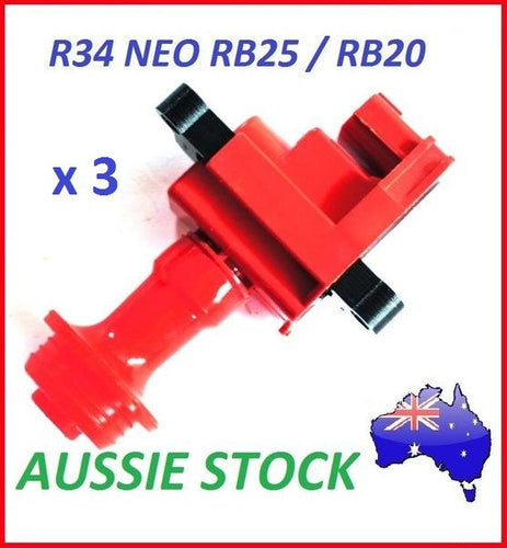 New Red Performance Ignition Coil for Nissan R34 Skyline GTT RB25DET Neo x3