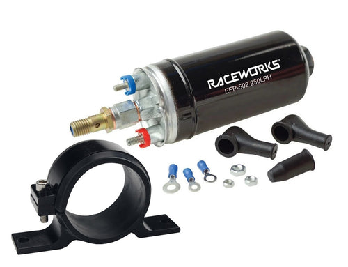 Raceworks 250LPH 5 BAR 310LPH External Fuel Pump EFP-502 + Mounting Bracket