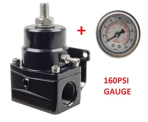 EFI Adjustable Fuel Pressure Regulator 3x AN-6 ports+ 160 psi Gauge
