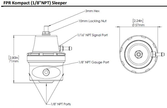 Turbosmart Fuel Pressure Regulator FPR Kompact Uni 1/8″ NPT Sleeper FPR800 800hp Turbosmart Fuel Pressure Regulator FPR Kompact Uni 1/8″ NPT Sleeper FPR800 800hp